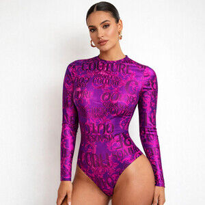 Versace Jeans Couture Magenta Pink Spell out Long Sleeve Bodysuit 2